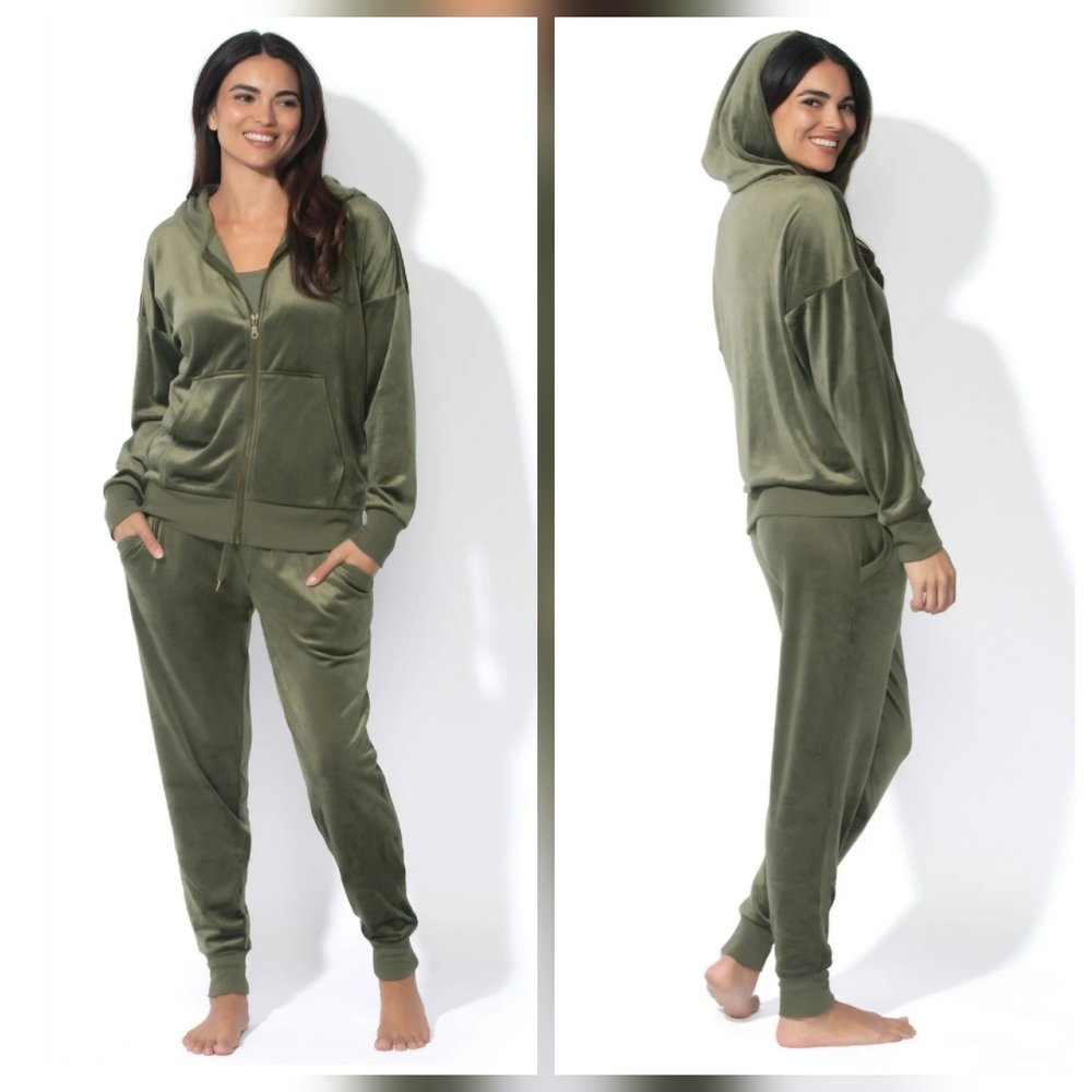 NEW Felina Olive Green Velour Zip Hoodie